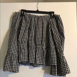 Off the Shoulder Black and White Checkered Top